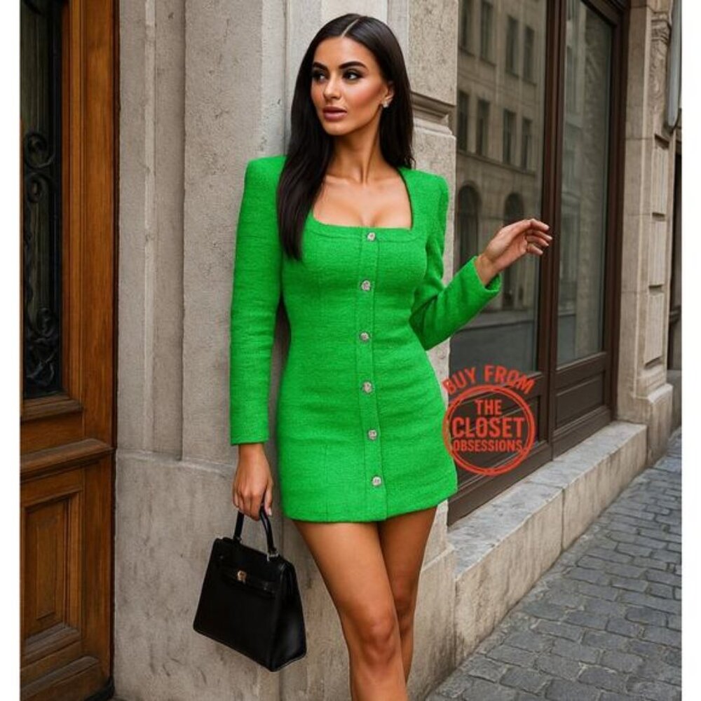 ZARA Blogger Fave!!! Green Square Neck Mini Dress NWT – Chic & Iconic 💚